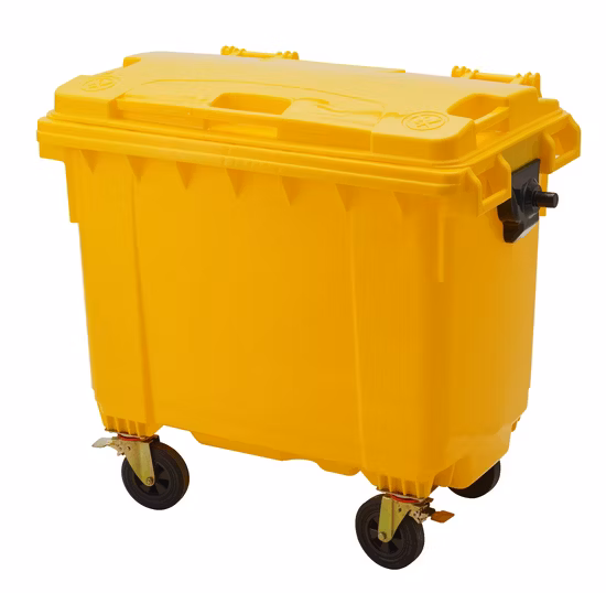 120/240L/1100L/660L Grande contenitore per rifiuti in plastica industriale HDPE a 4 ruote per strada pubblica all'aperto per rifiuti/spazzatura/spazzatura/contenitore per rifiuti con coperchio a pedale